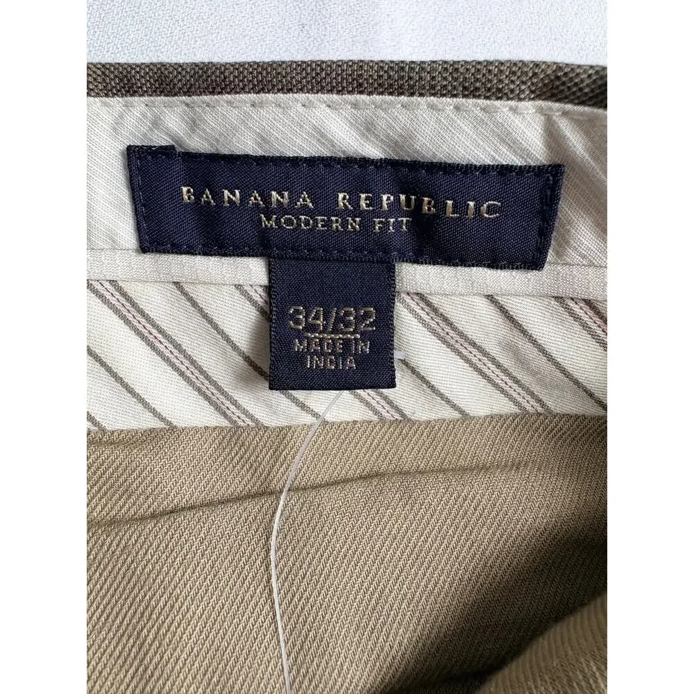 Banana Republic Modern Fit Men's Dress Pants Brown Plaid Straight Size 34/32 NWT